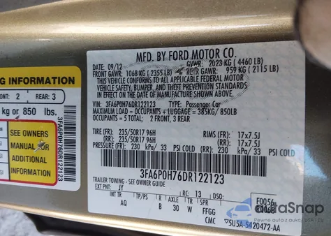 2013 Ford Fusion Se from USA, damaged, VIN 3FA6P0H76DR122123